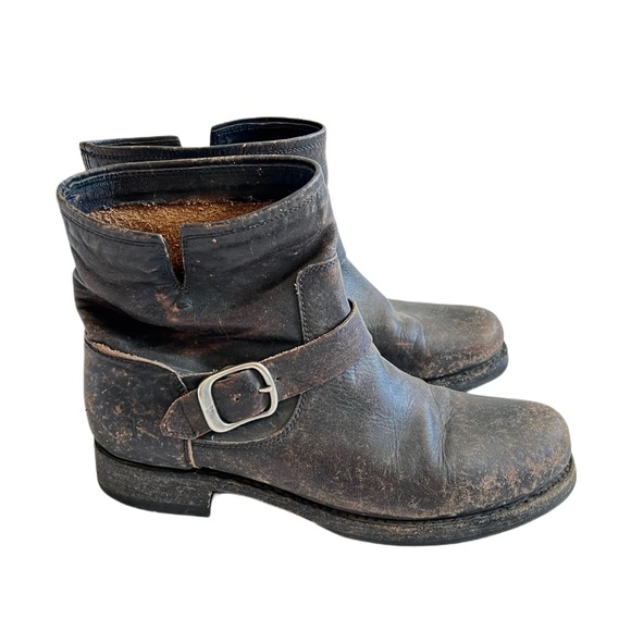 Frye Shoes - $278 FRYE VERONICA BOOT Antiqued Black Brown Combat Moto Leather Boots 9.5
